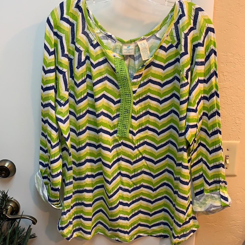 Caribbean Joe XL chevron print cotton top